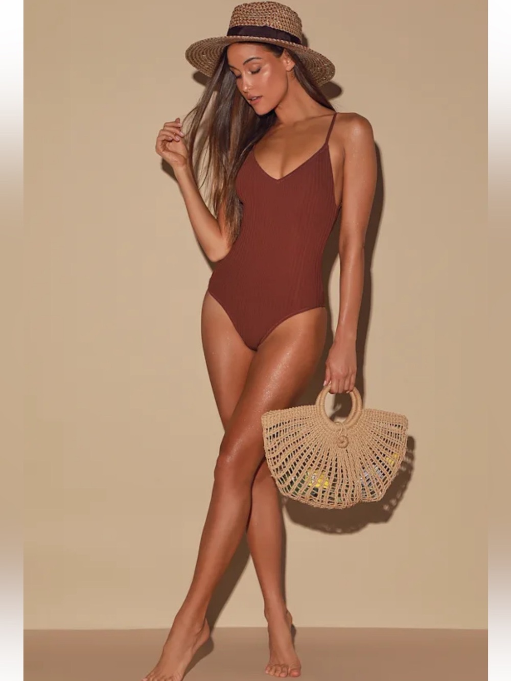 Rhythm Ribbed One Piece Swimsuit Size L Adjustable Straps